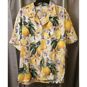 Massive Luxury Crinkle Button‎ Up Shirt Mens L Florida Lemons SS Colorful NWT